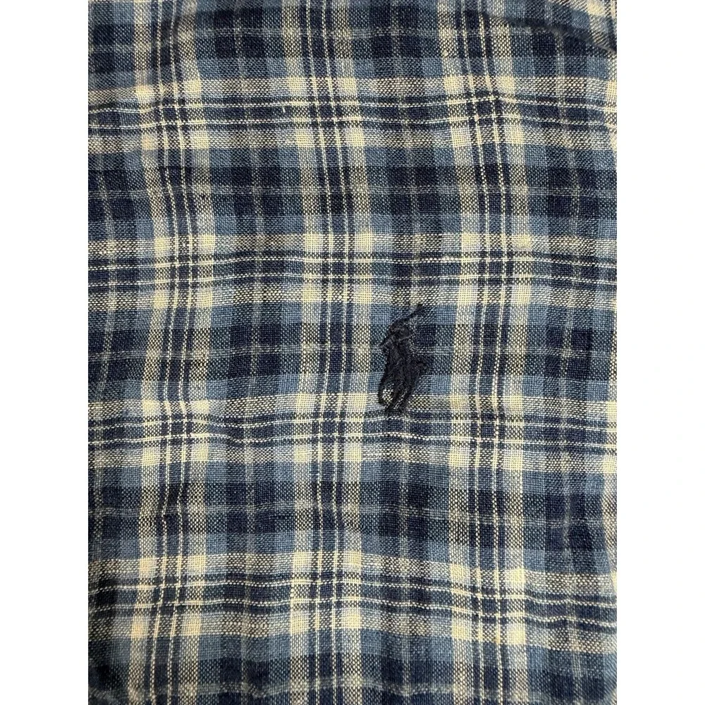 Polo Ralph Lauren Blue Plaid Linen Button Shirt Mens 2XL L/S Pony Preppy Resort*